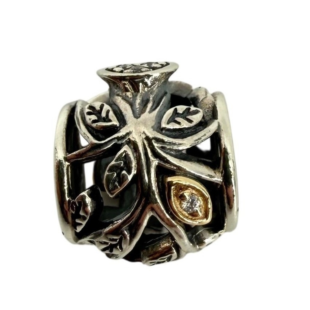 NWT Pandora Family Tree Charm 791205CZ Sterling Silver 14k Gold Cubic Zirconia - Picture 2 of 9